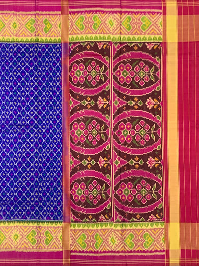 Royal Blue & Maroon Rajkot Patola Silk Saree with Chhabdi Bhat