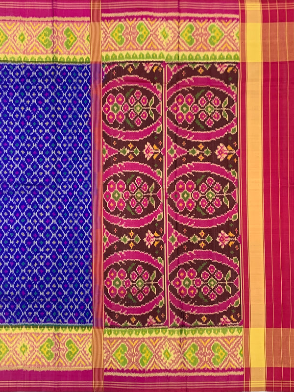 Royal Blue & Maroon Rajkot Patola Silk Saree with Chhabdi Bhat