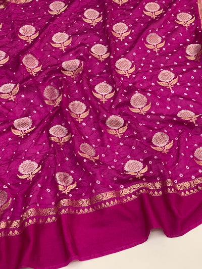 Chanderi Silk Bandhani Saree Purple In Colour