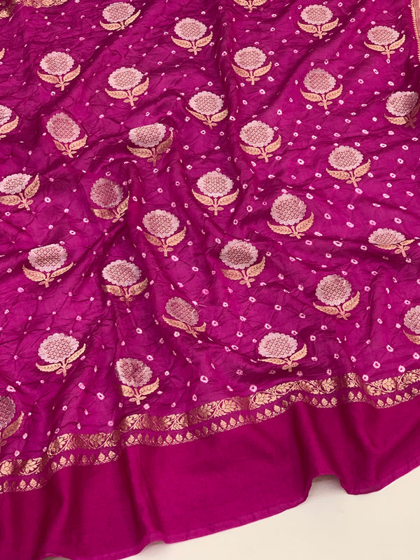 Chanderi Silk Bandhani Saree Purple In Colour