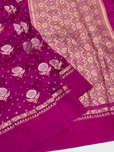 Chanderi Silk Bandhani Saree Purple In Colour