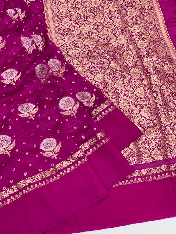 Chanderi Silk Bandhani Saree Purple In Colour