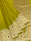 Vibrant Chartreuse Green Mashru Silk Saree with Meenakari Floral Border