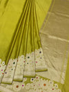 Vibrant Chartreuse Green Mashru Silk Saree with Meenakari Floral Border