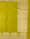 Vibrant Chartreuse Green Mashru Silk Saree with Meenakari Floral Border