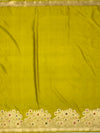 Vibrant Chartreuse Green Mashru Silk Saree with Meenakari Floral Border