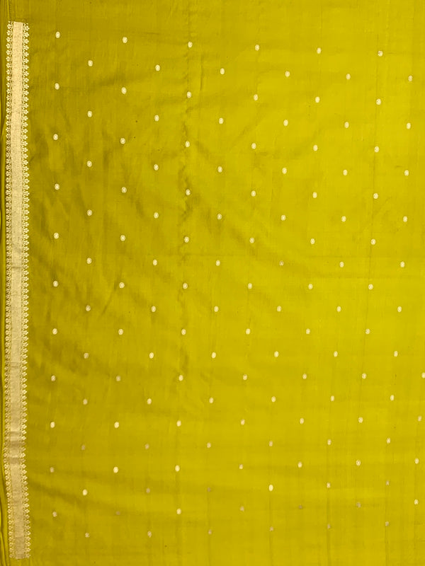 Vibrant Chartreuse Green Mashru Silk Saree with Meenakari Floral Border