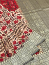 Botanical Print Tussore Georgette Saree with Zari Brocade Pallu