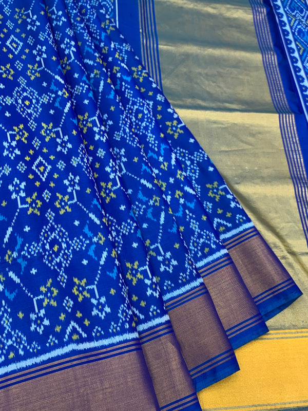 Regal Royal Blue Rajkot Patola Silk Saree with Traditional Ikat Weave