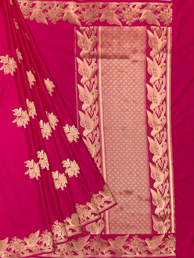 Majestic Rani Pink Mashru Silk Saree with Woven Avian Motifs