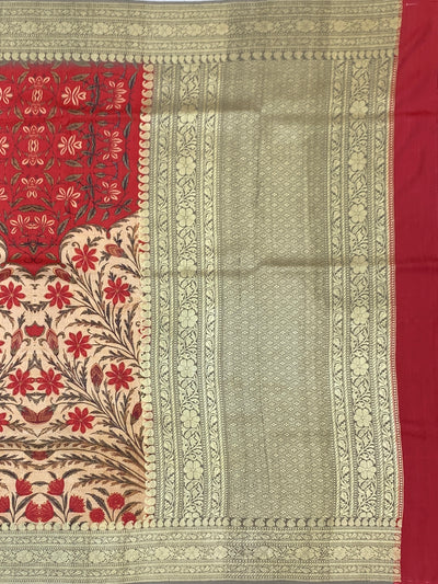 Botanical Print Tussore Georgette Saree with Zari Brocade Pallu
