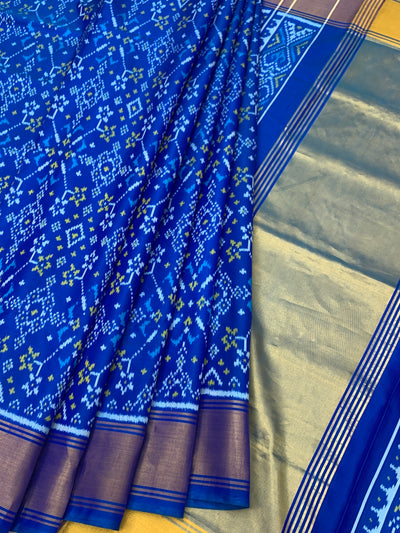 Regal Royal Blue Rajkot Patola Silk Saree with Traditional Ikat Weave