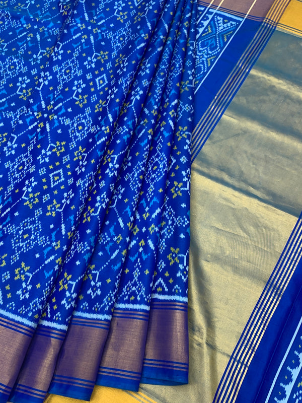 Regal Royal Blue Rajkot Patola Silk Saree with Traditional Ikat Weave