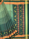 Exquisite Mint & Deep Green Striped Rajkot Patola Silk Saree