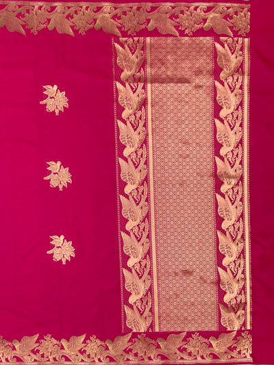 Majestic Rani Pink Mashru Silk Saree with Woven Avian Motifs