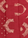 Deep Crimson Tussore Silk Saree with Trailing Floral Vines & Scalloped Border