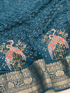 Silk Bandhani Saree Teal-Blue In Colour