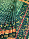 Exquisite Mint & Deep Green Striped Rajkot Patola Silk Saree