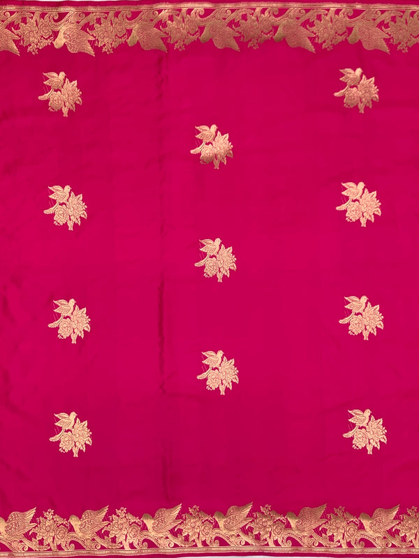 Majestic Rani Pink Mashru Silk Saree with Woven Avian Motifs
