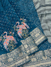 Silk Bandhani Saree Teal-Blue In Colour