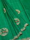 Emerald Green Tussore Silk Saree with Circular Deer Medallions & Scalloped Border