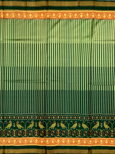 Exquisite Mint & Deep Green Striped Rajkot Patola Silk Saree
