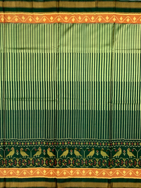 Exquisite Mint & Deep Green Striped Rajkot Patola Silk Saree
