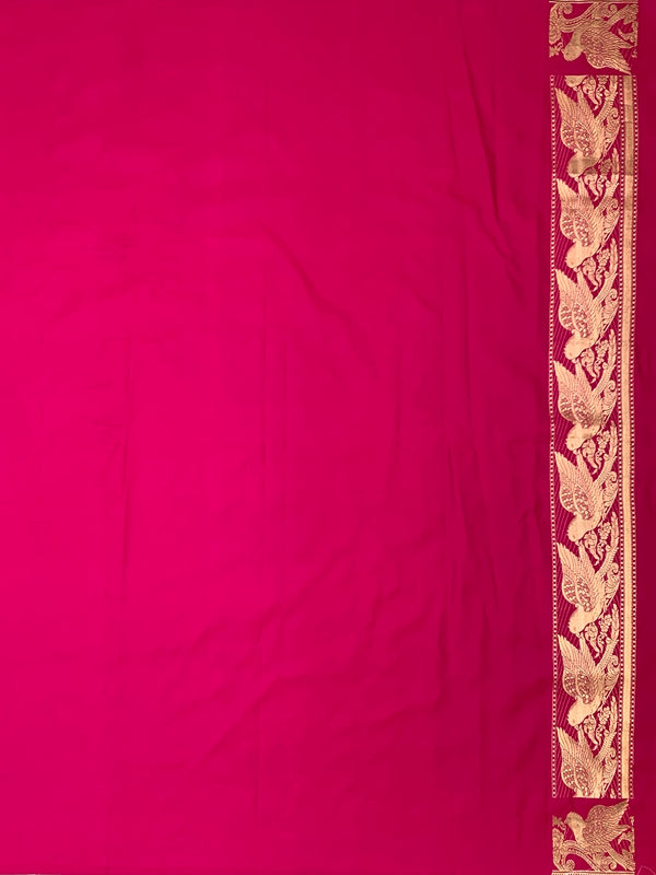 Majestic Rani Pink Mashru Silk Saree with Woven Avian Motifs