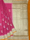 Rose Pink Tussore Georgette Saree with Floral Bootis, Muted Gold Tissue Pallu & Contrast Mustard Blouse