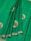 Emerald Green Tussore Silk Saree with Circular Deer Medallions & Scalloped Border