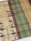 Tussore Printed Saree Golden-Cream In Colour