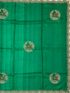 Emerald Green Tussore Silk Saree with Circular Deer Medallions & Scalloped Border
