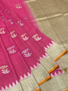 Rose Pink Tussore Georgette Saree with Floral Bootis, Muted Gold Tissue Pallu & Contrast Mustard Blouse