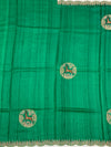 Emerald Green Tussore Silk Saree with Circular Deer Medallions & Scalloped Border