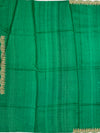 Emerald Green Tussore Silk Saree with Circular Deer Medallions & Scalloped Border
