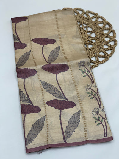 Tussore Printed Saree Golden-Cream In Colour