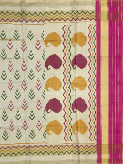 Contemporary Cream & Magenta Rajkot Patola Silk Saree