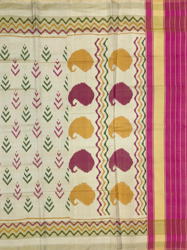 Contemporary Cream & Magenta Rajkot Patola Silk Saree