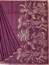 Deep Plum Tussore Silk Saree with Botanical Floral Embroidery & Contrast Rani Pink Blouse