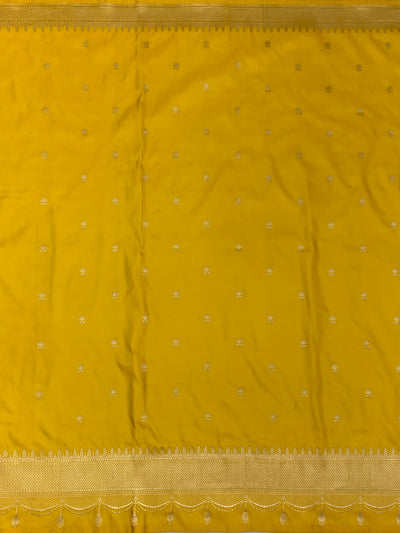 Sunflower Yellow Mashru Silk Saree with Scalloped Tassel Border