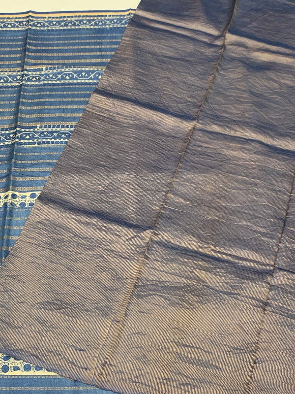 Tussore Printed Saree Blue In Colour