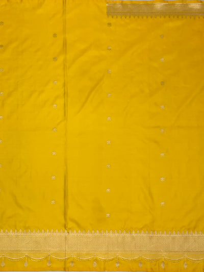 Sunflower Yellow Mashru Silk Saree with Scalloped Tassel Border