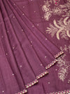 Deep Plum Tussore Silk Saree with Botanical Floral Embroidery & Contrast Rani Pink Blouse