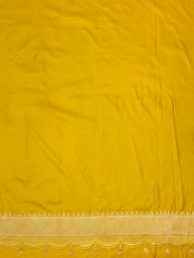 Sunflower Yellow Mashru Silk Saree with Scalloped Tassel Border