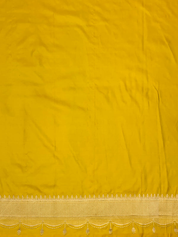 Sunflower Yellow Mashru Silk Saree with Scalloped Tassel Border