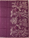 Deep Plum Tussore Silk Saree with Botanical Floral Embroidery & Contrast Rani Pink Blouse