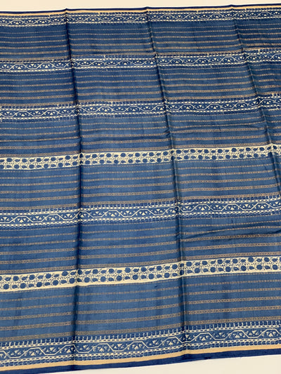 Tussore Printed Saree Blue In Colour