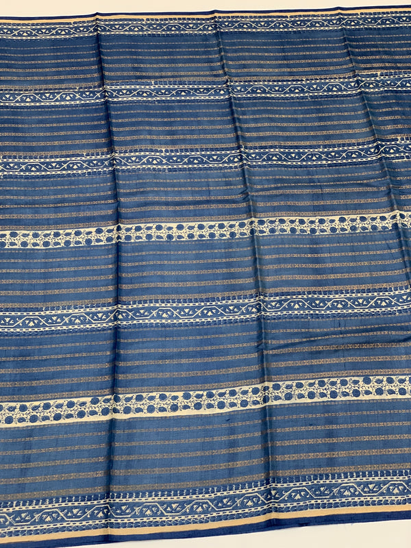 Tussore Printed Saree Blue In Colour