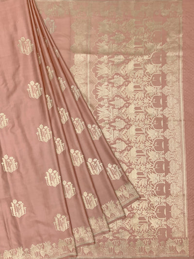 Dusty Rose Mashru Silk Saree with Mughal Arch Motifs & Zari Pallu