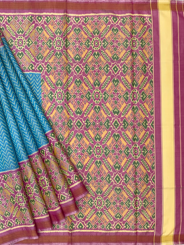 Striking Cerulean Blue & Magenta Rajkot Patola Silk Saree